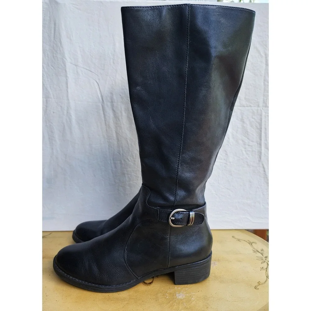 Franco Sarto US 8.5 Black Leather Tall Preppy Equestrian Riding Boots Classic - Picture 2 of 8